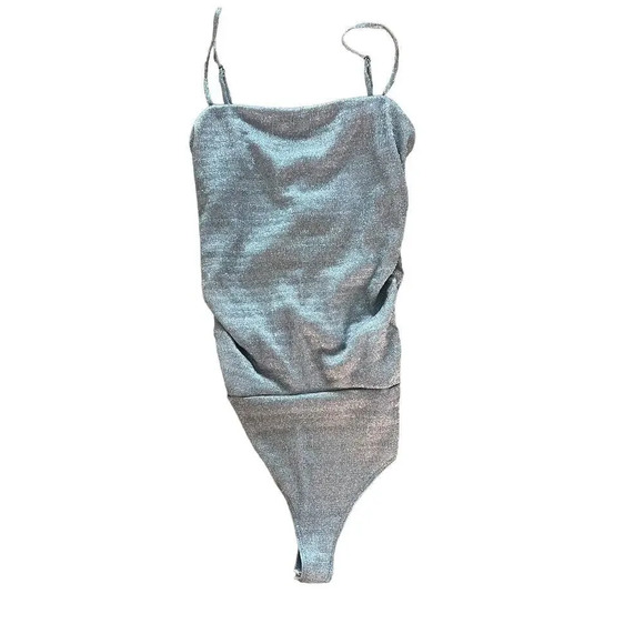 Le Lis Collection Women's Small Blue Textured Bodysuit Cami Straps Ruched Front - Picture 1 of 3